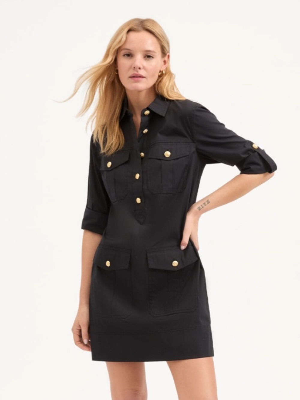 NEW! Veronica Beard Black Gold Button Saude Mini Shirtdress Size: 00  $498
